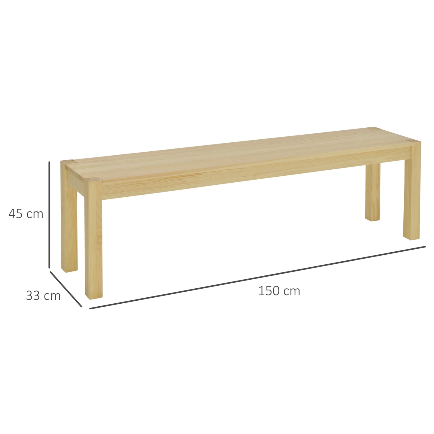 3-seat dining room bench in pine, holds 330 kg, 150 x 33 x 45 cm