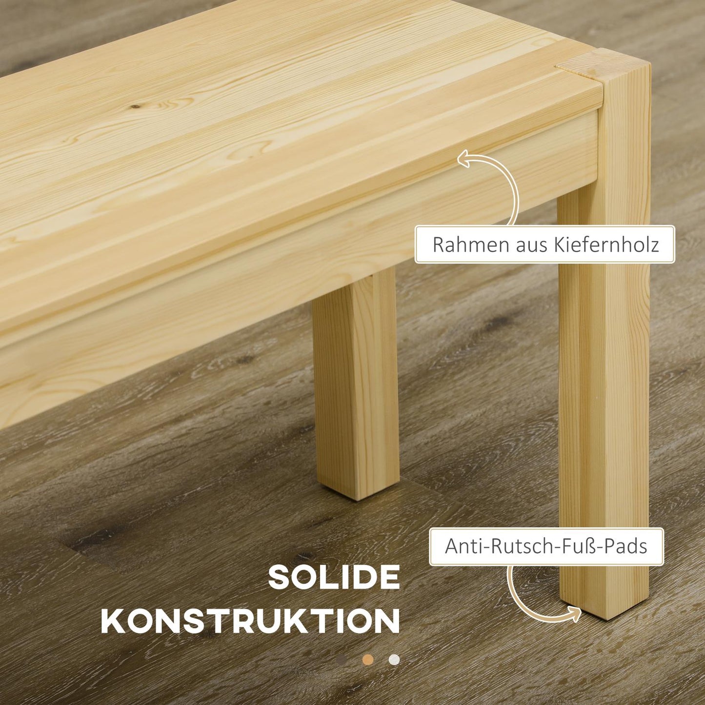 3-seat dining room bench in pine, holds 330 kg, 150 x 33 x 45 cm
