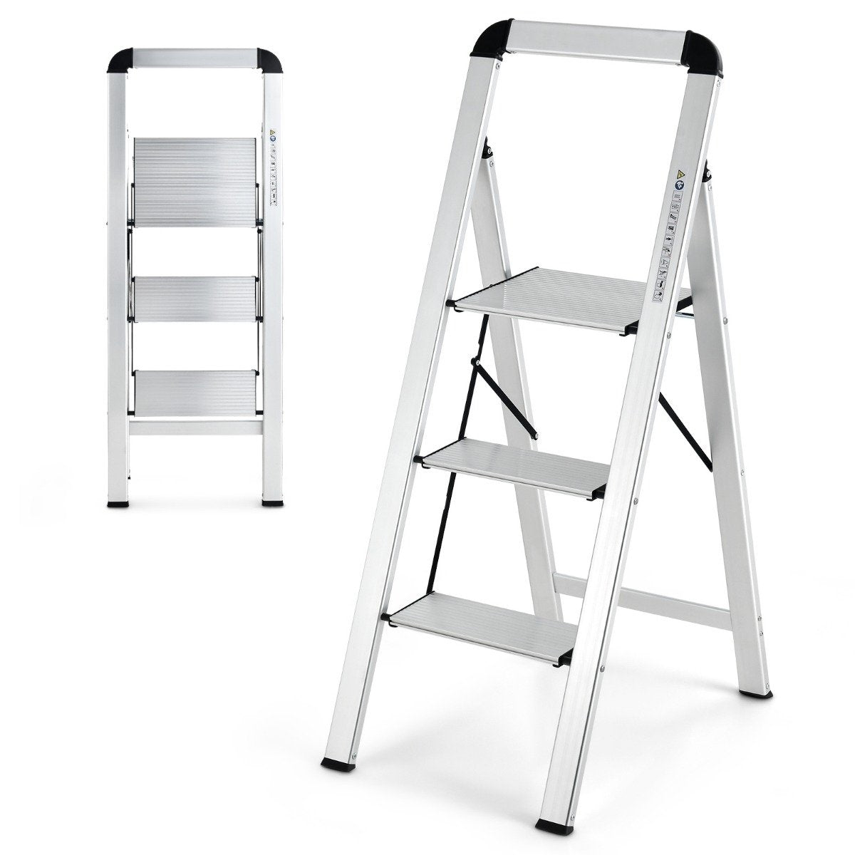 3-Step Folding Aluminum Ladder, Non-Slip, Portable