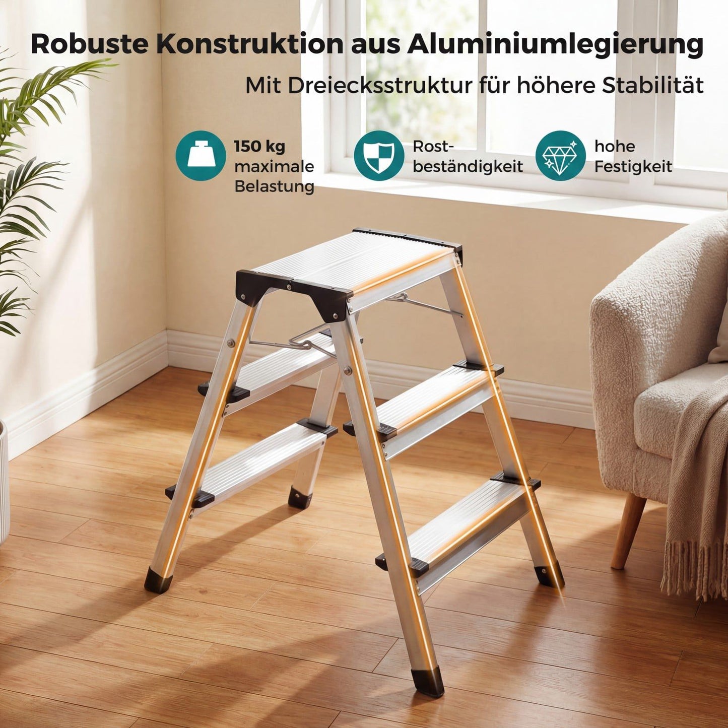 3-Step Folding Aluminum Ladder with Non-Slip Steps