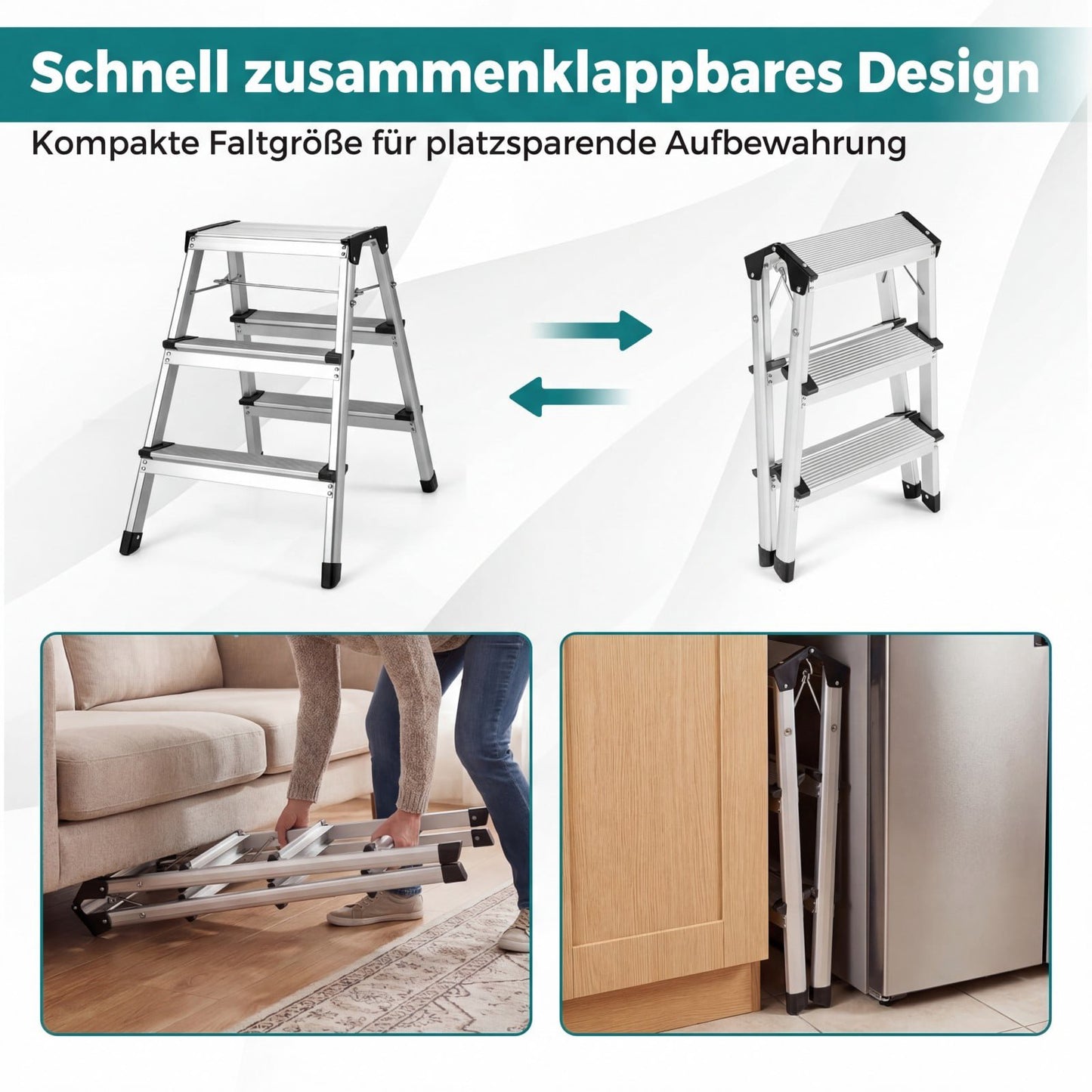 3-Step Folding Aluminum Ladder with Non-Slip Steps