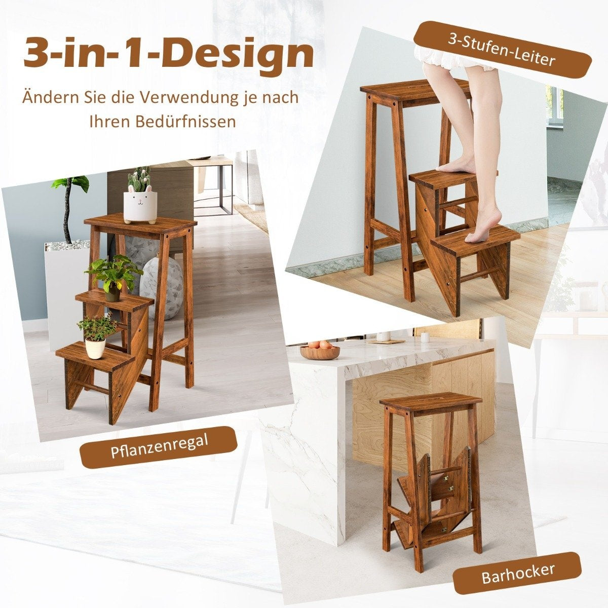 3-Step Folding Step Stool with Rotating Steps & Handle
