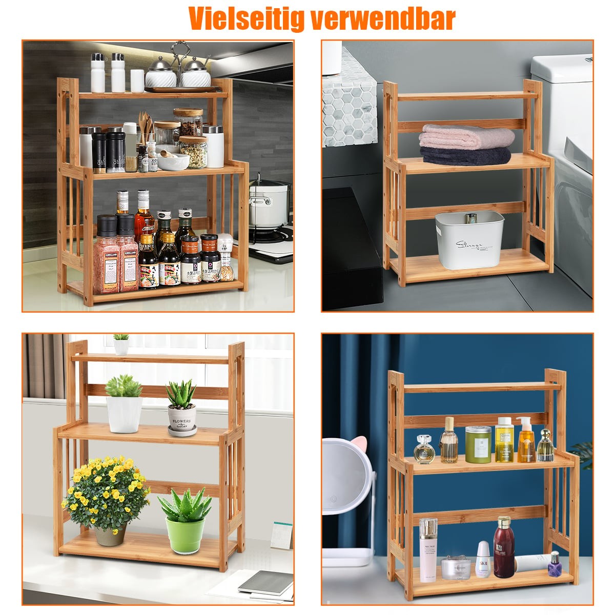 3-Tier Adjustable Bamboo Spice Rack for Kitchen Storage