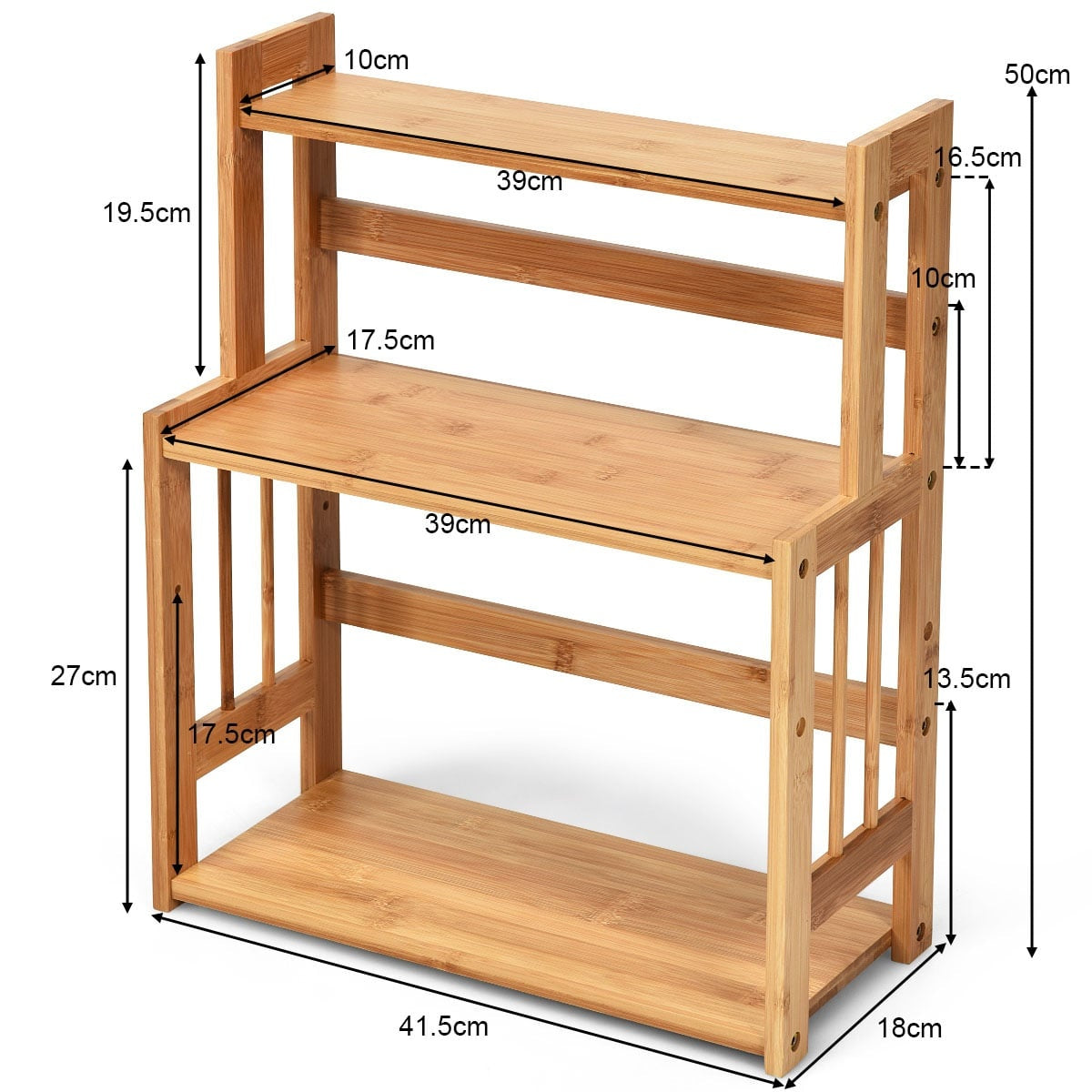 3-Tier Adjustable Bamboo Spice Rack for Kitchen Storage
