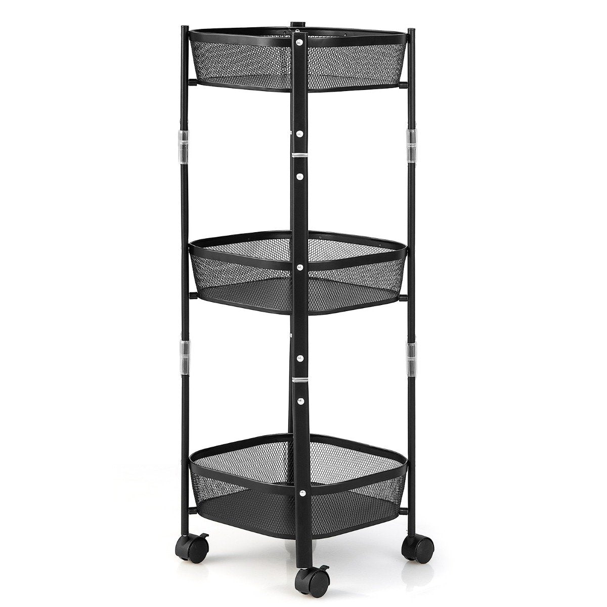 3-Tier All-Purpose Trolley Fruit or Vegetable Basket Stand 37.5 x 37.5 x 87 cm Black