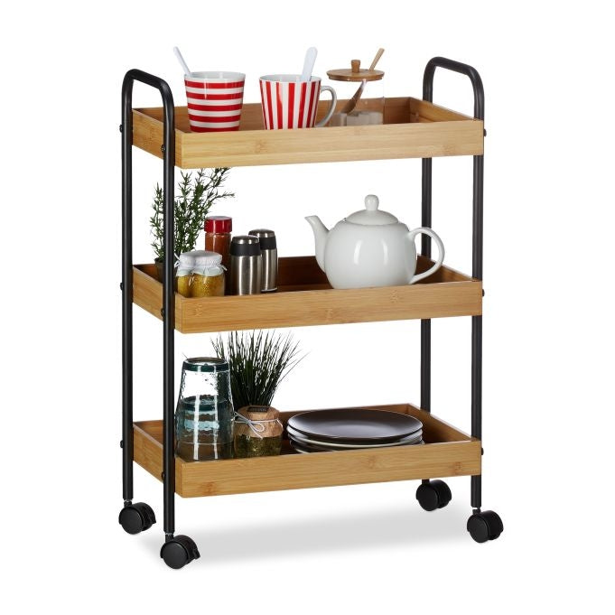 3-Tier Bamboo Serving Trolley