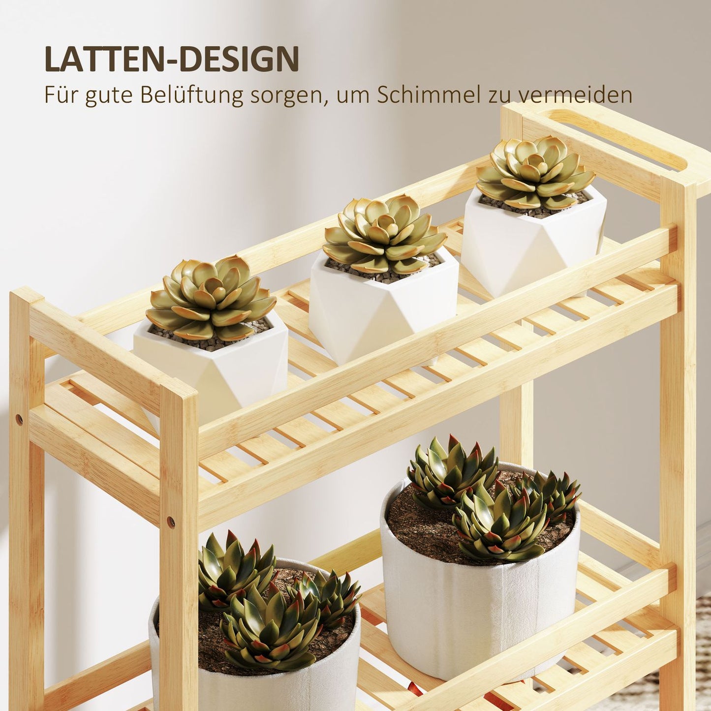 3-story bamboo kitchen trolley with wheels and handle