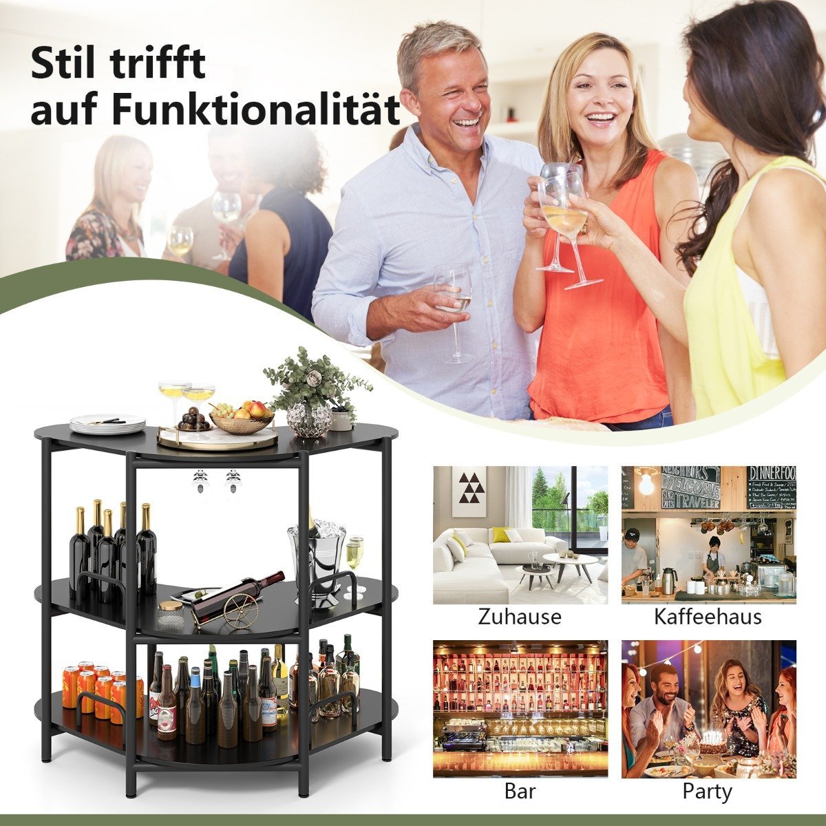 3-Tier Bar Table with Glass Holder & Metal Frame