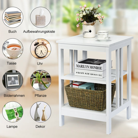 3-Tier Bedside Table Sofa Table Coffee Table for Bedroom 40 x 40 x 61 cm White