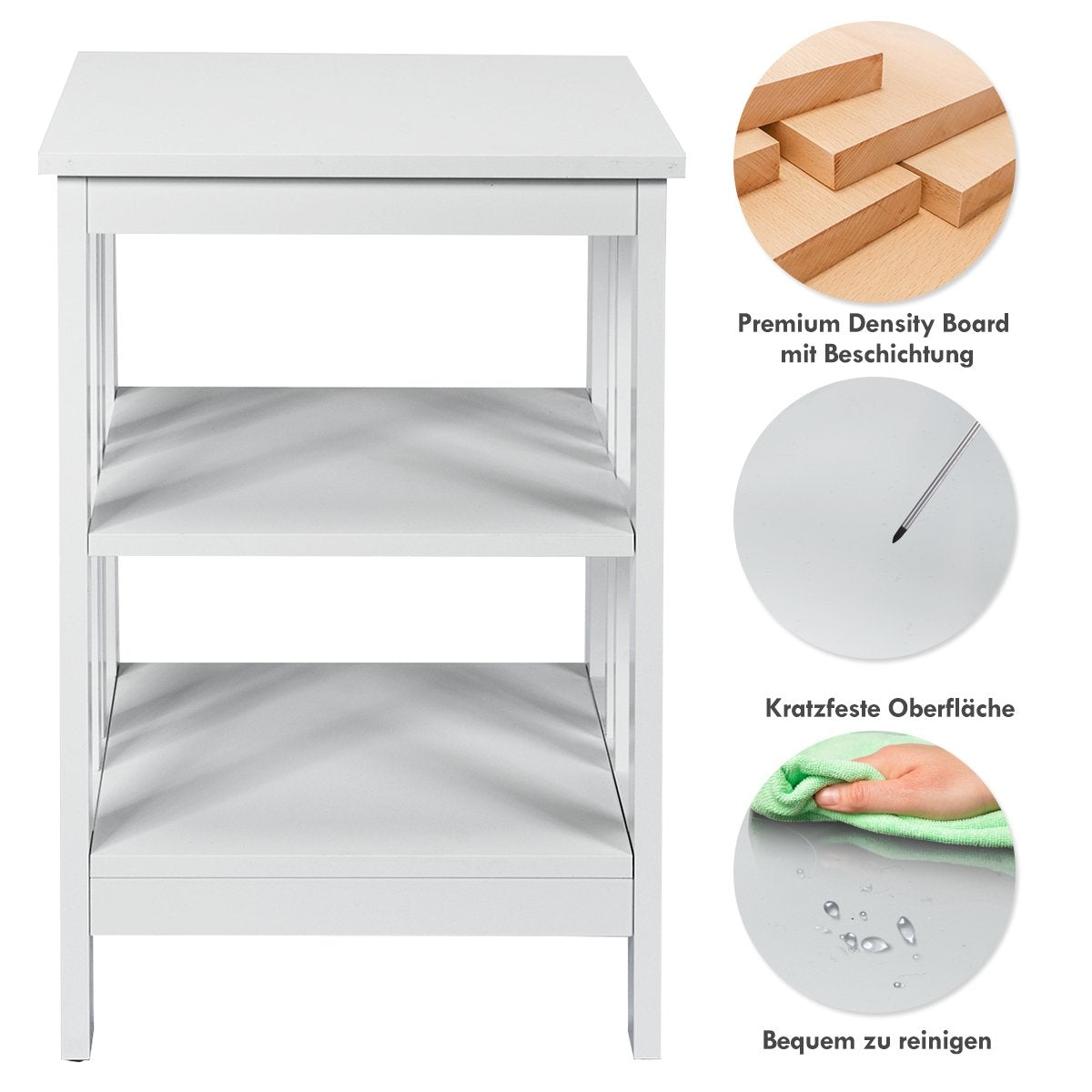 3-Tier Bedside Table Sofa Table Coffee Table for Bedroom 40 x 40 x 61 cm White