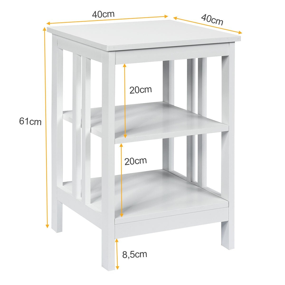 3-Tier Bedside Table Sofa Table Coffee Table for Bedroom 40 x 40 x 61 cm White
