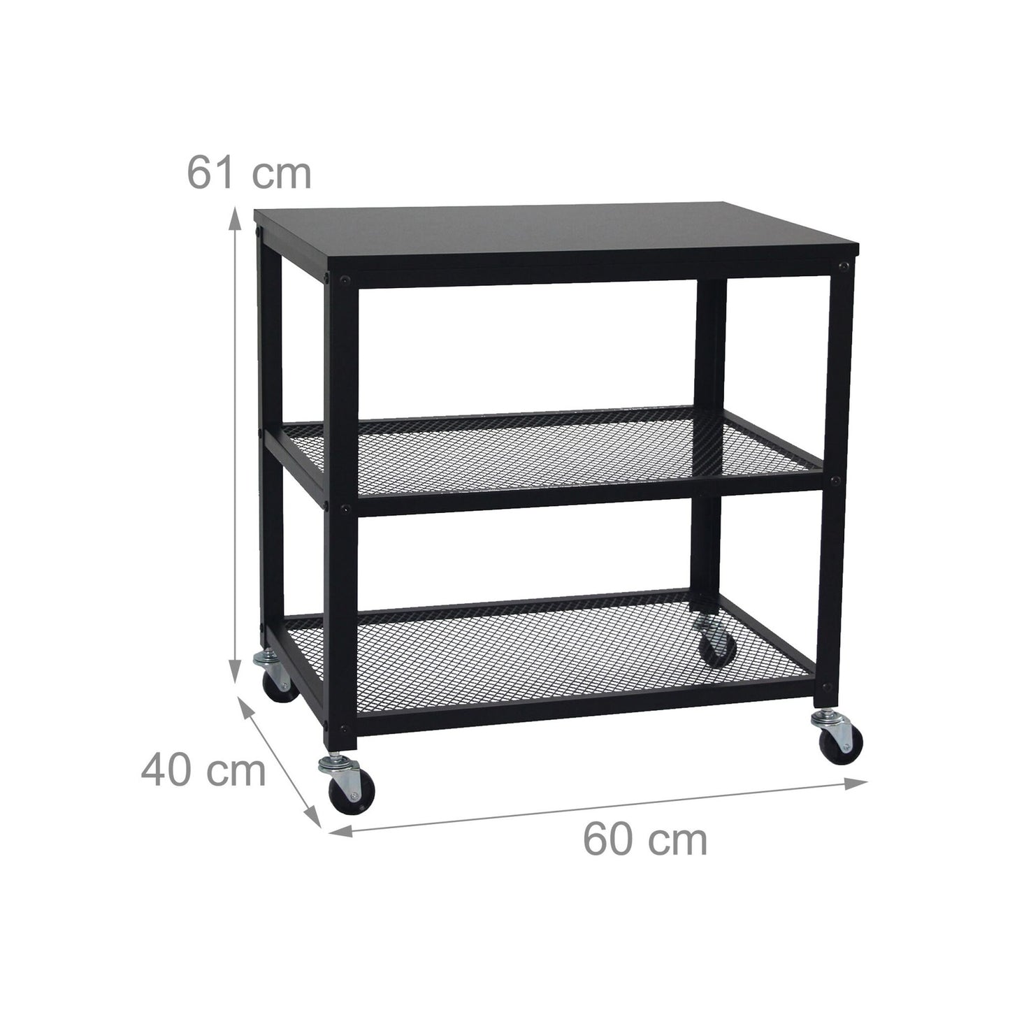 3-Tier Black Trolley with Wheels – Mobile Storage Unit
