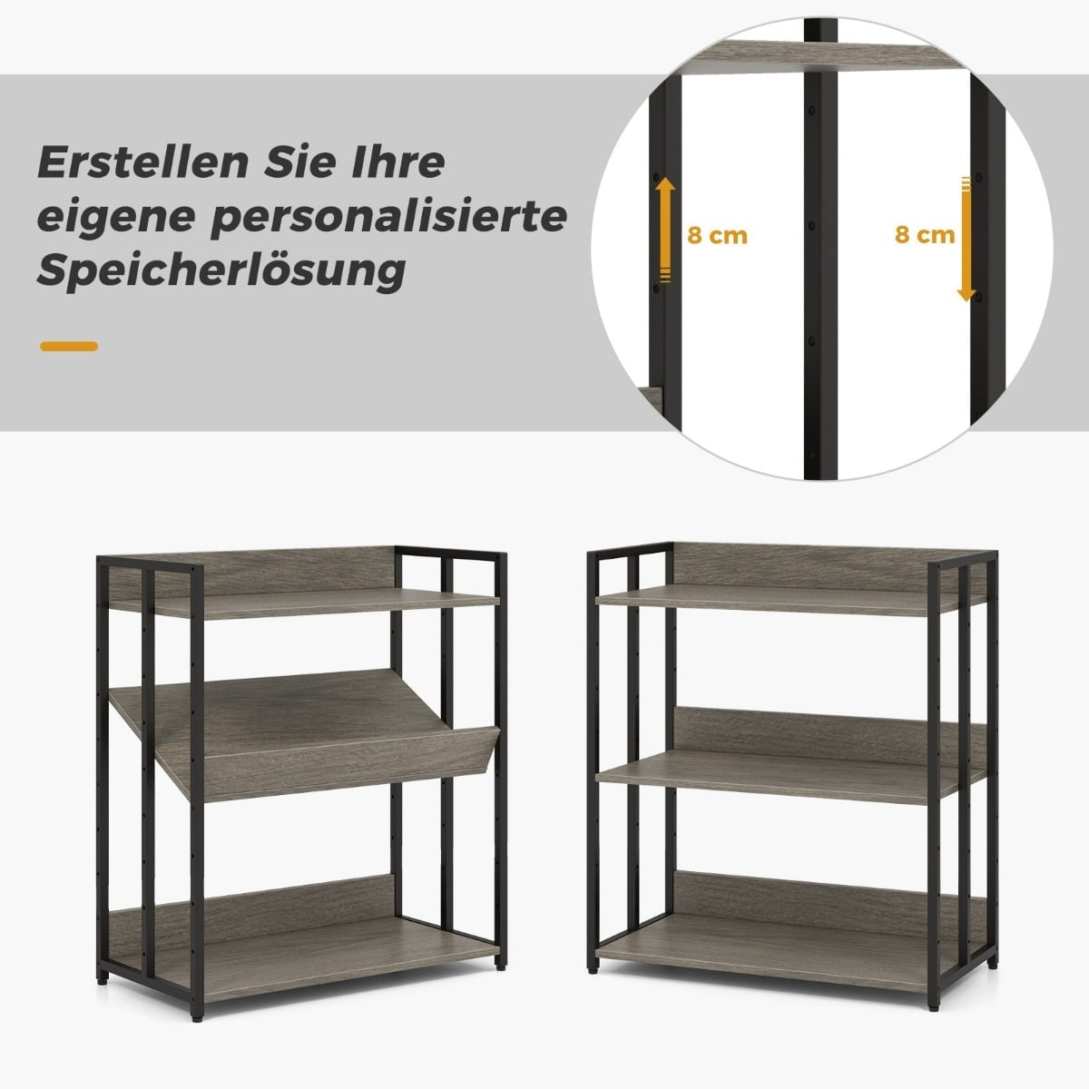 3-Tier Bookshelf, Adjustable Shelves, Metal Frame
