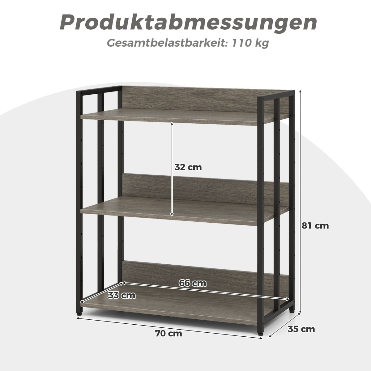 3-Tier Bookshelf, Adjustable Shelves, Metal Frame