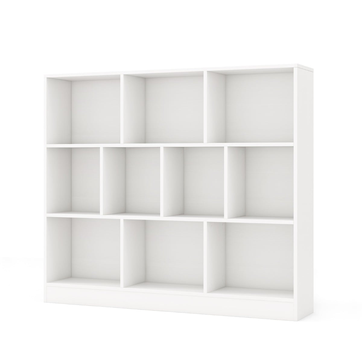3-Tier Bookshelf with 10 Compartments, White, 120x24x104 cm