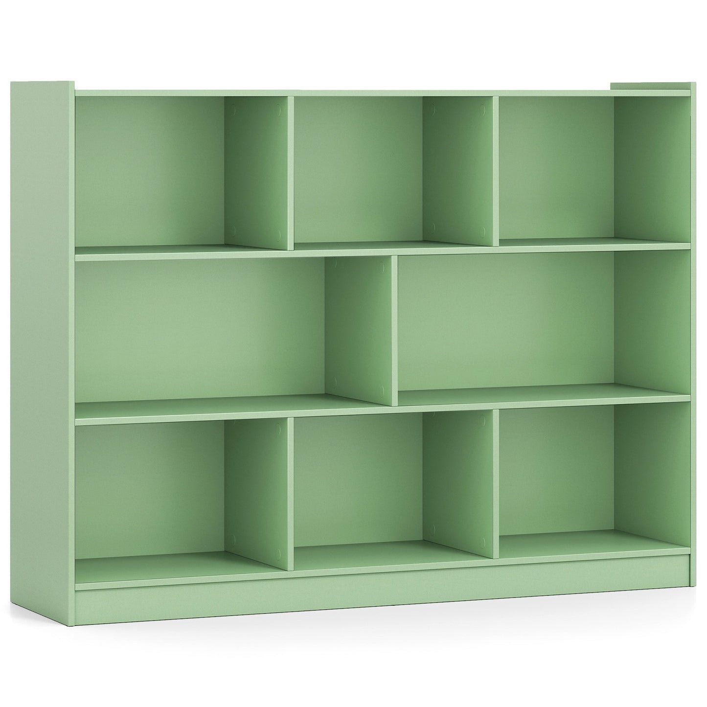 3-Tier Bookshelf with 8 Open Shelves, Green