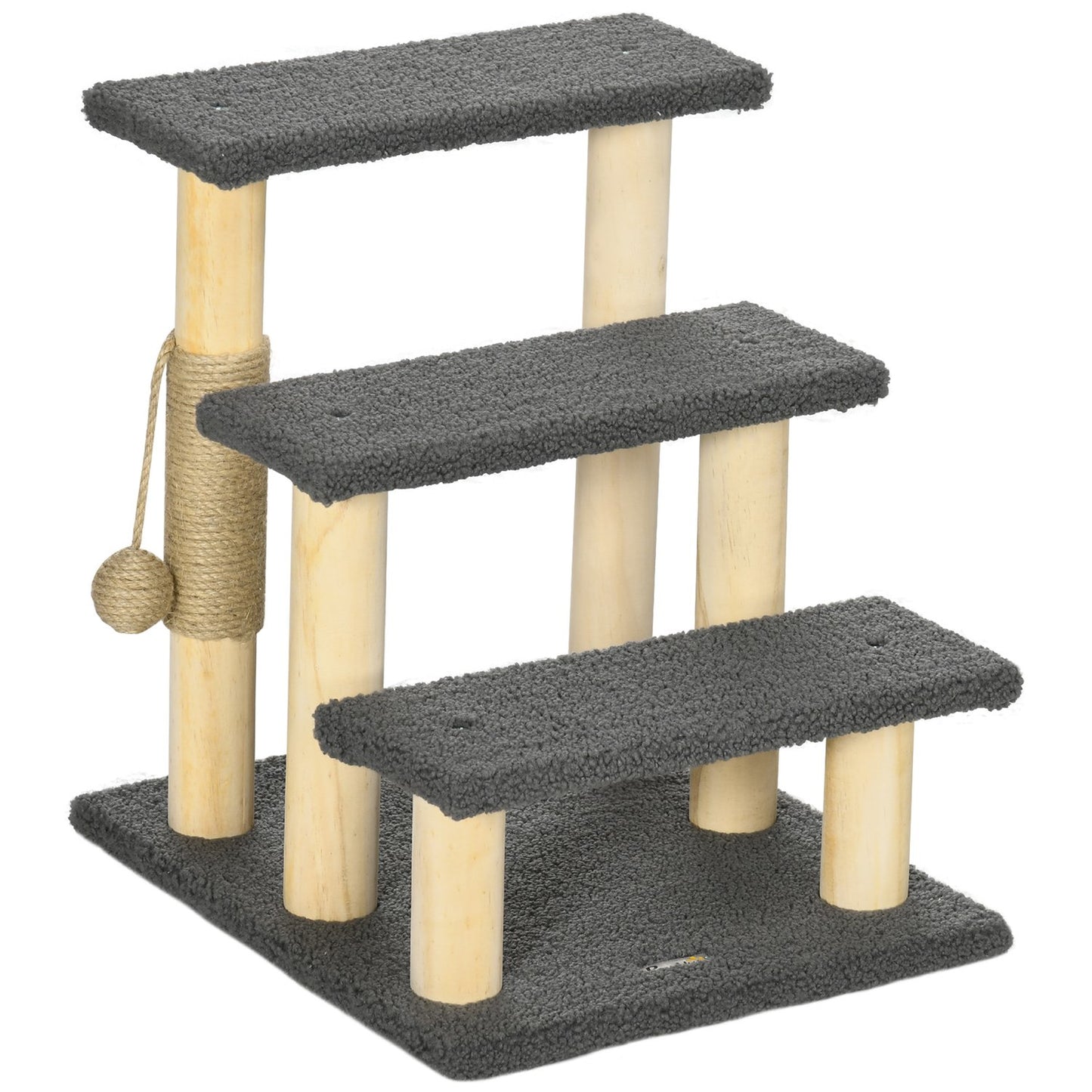 Cat Scratching Post with Sisal & Play Ball - Grey/Natural