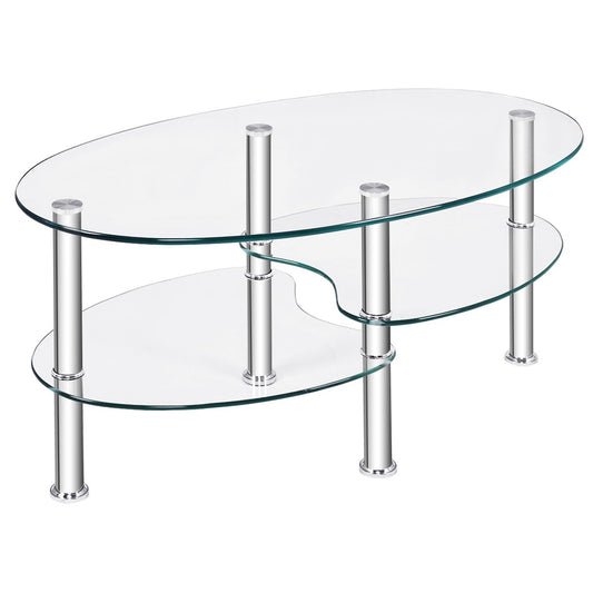 3 Tier Glass Table with Modern Oval Design Three Tier Transparent Shelf