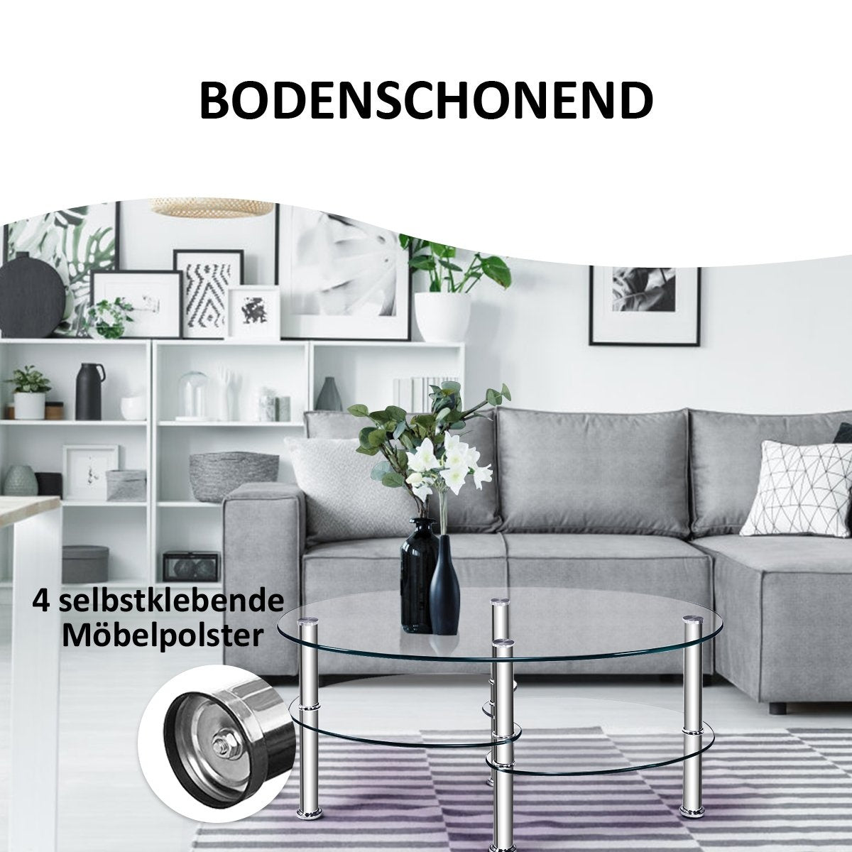 3 Tier Glass Table with Modern Oval Design Three Tier Transparent Shelf