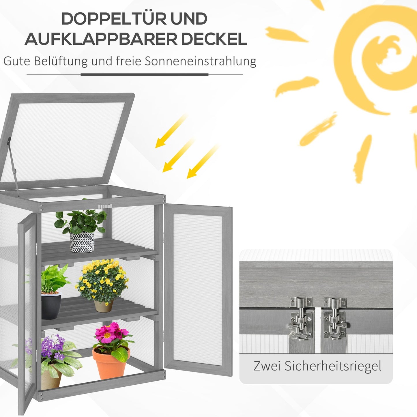 Greenhouse cold frame box, wood & polycarbonate, weatherproof