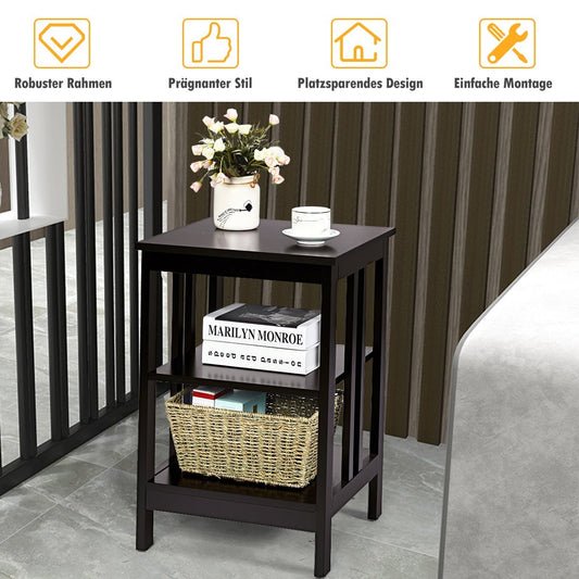 3 Tier II Shaped Bedside Table Side Table with Shelf & Storage Space 40 x 40 x 61 cm Coffee