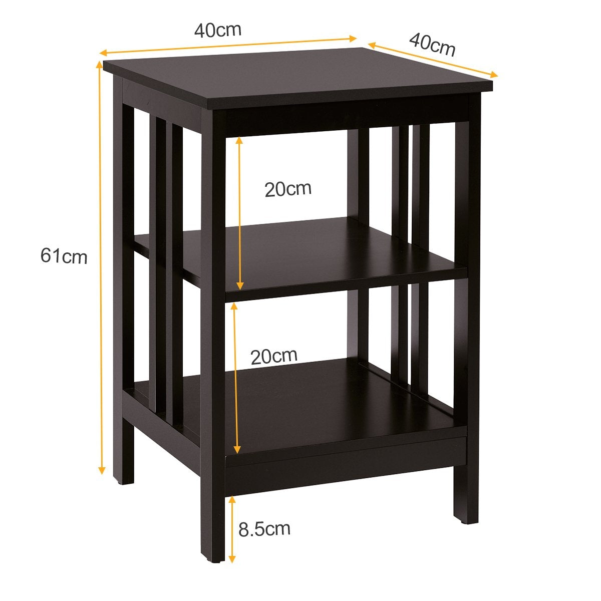 3 Tier II Shaped Bedside Table Side Table with Shelf & Storage Space 40 x 40 x 61 cm Coffee