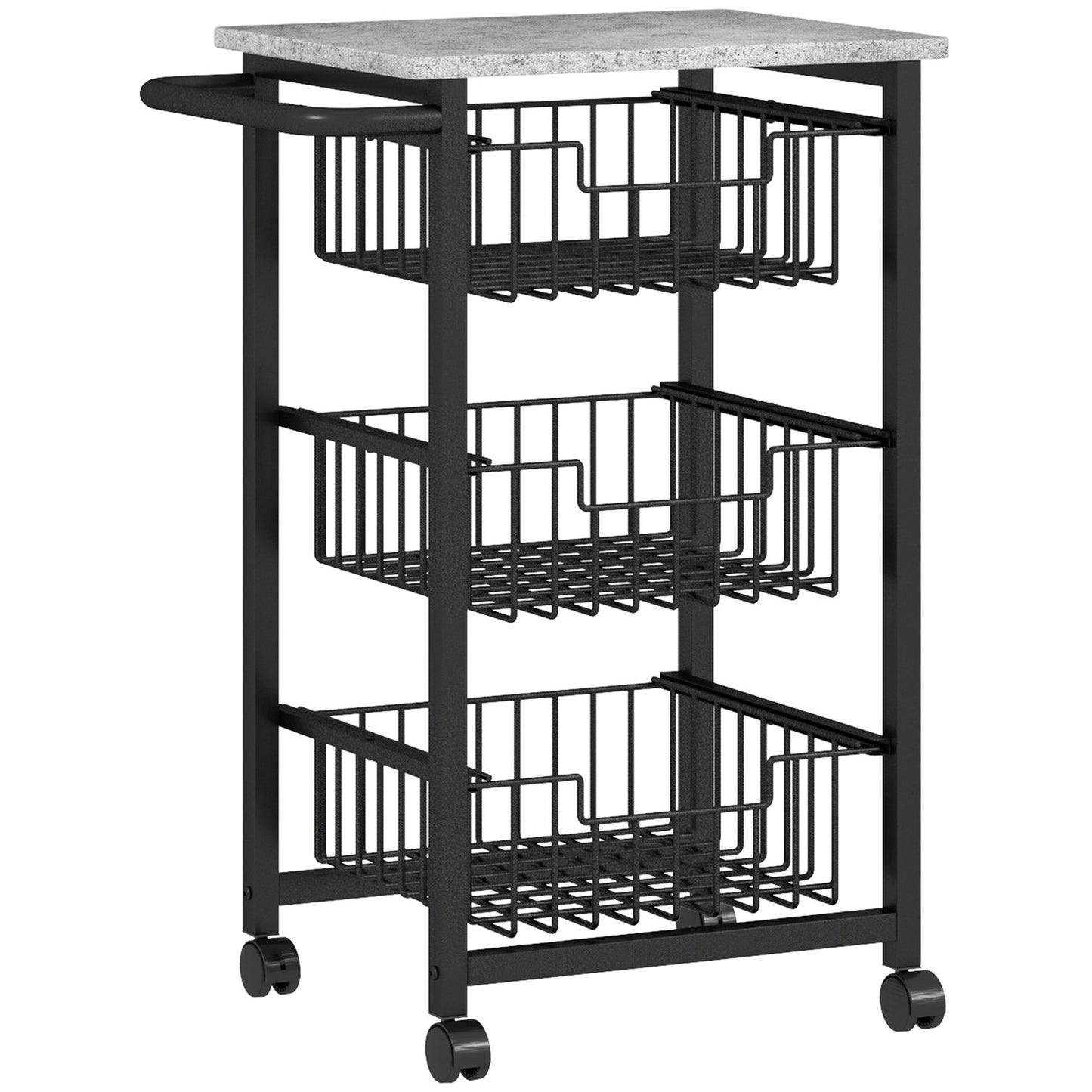 3-Tier Kitchen Cart on Wheels with Steel Baskets