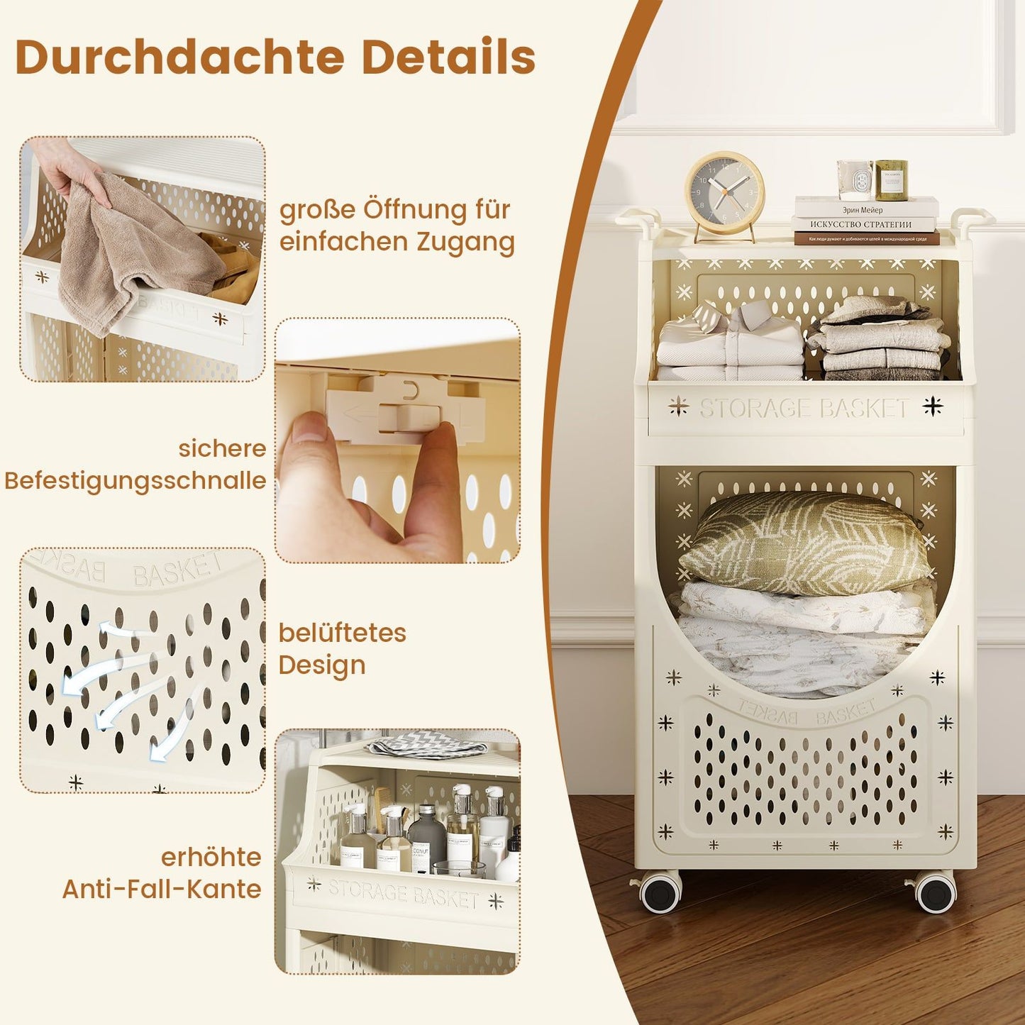 3-Tier Laundry Cart with Foldable Bag and Wheels