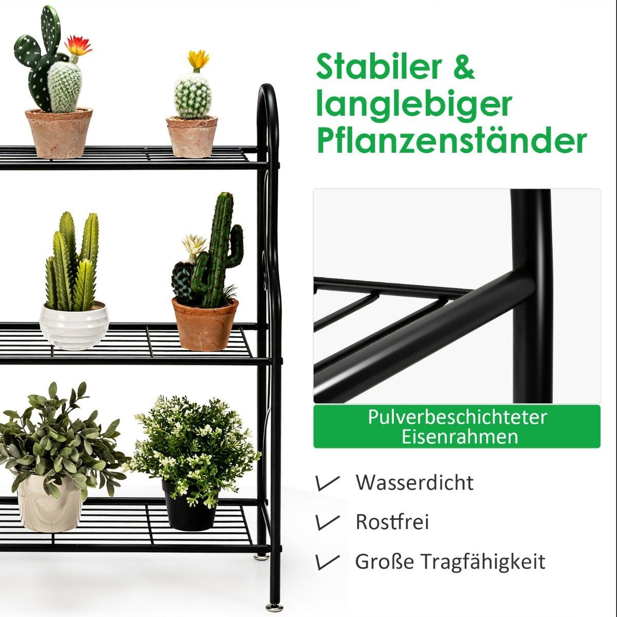 3-Tier Metal Plant Stand, Black, 72x25x85 cm