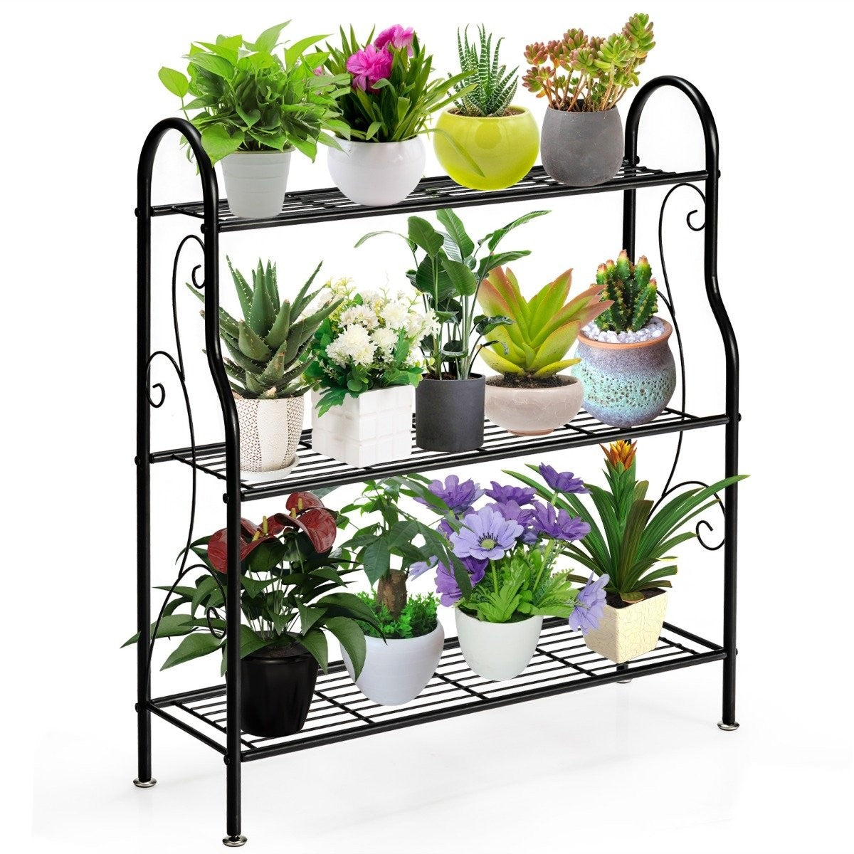 3-Tier Metal Plant Stand, Black, 72x25x85 cm