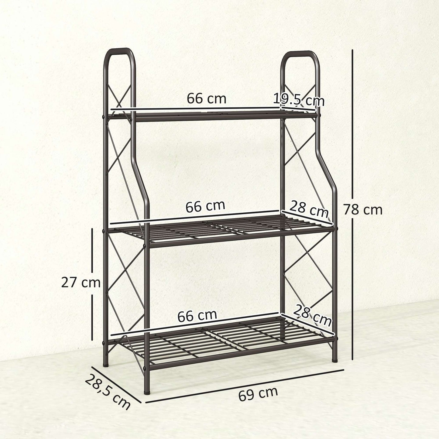 3-Tier Metal Plant Stand with Handles, 78 cm, Black