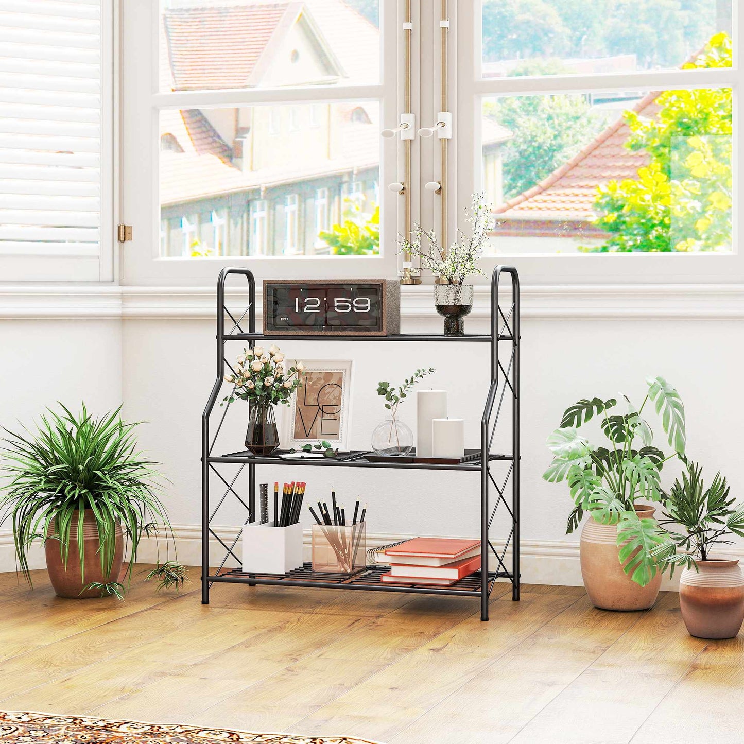 3-Tier Metal Plant Stand with Handles, 78 cm, Black