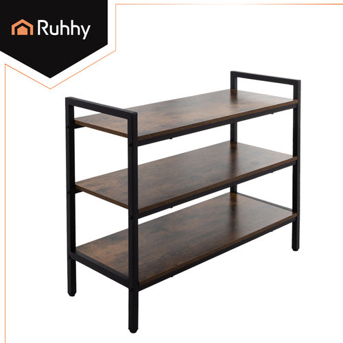 3-Tier Metal Shoe Rack with Wooden Shelves, 79cm
