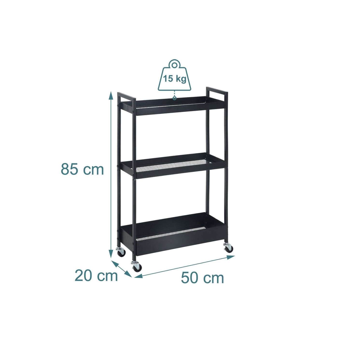 3-Tier Metal Trolley with Wheels for Storage