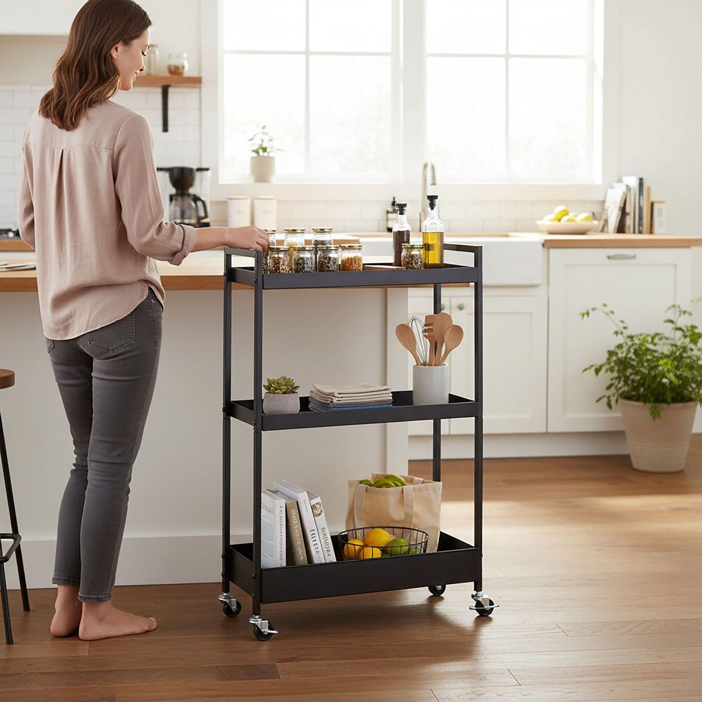 3-Tier Metal Trolley with Wheels for Storage