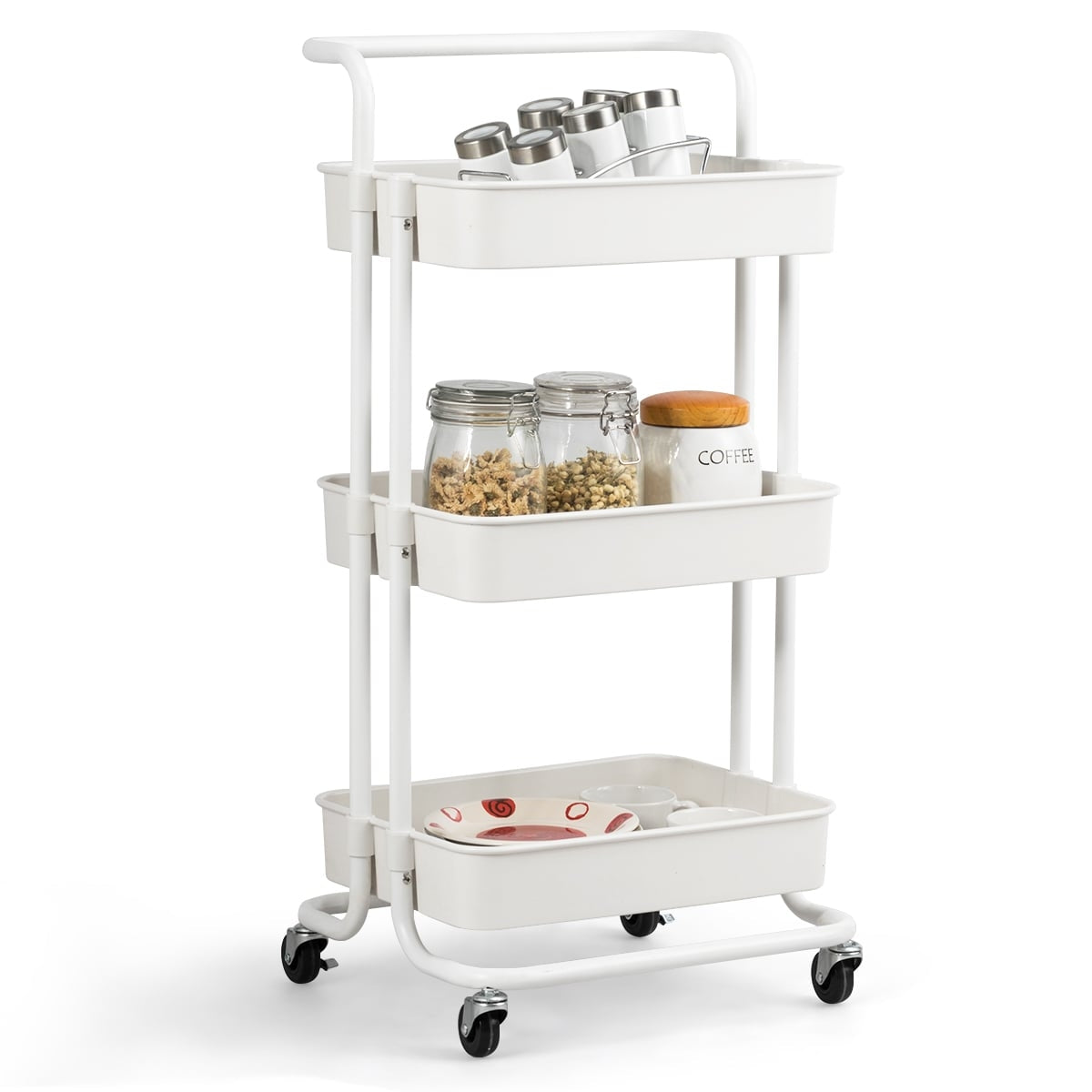 3-Tier Metal Utility Cart with Wheels, Black/White, 42x35x87 cm