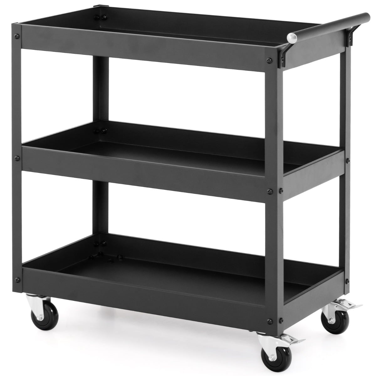 3-Tier Metal Utility Cart with Wheels & Handle