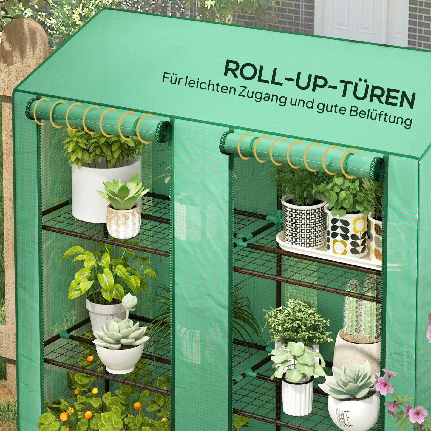 3-Tier Mini Greenhouse with 6 Wire Shelves, Roll-Up Doors