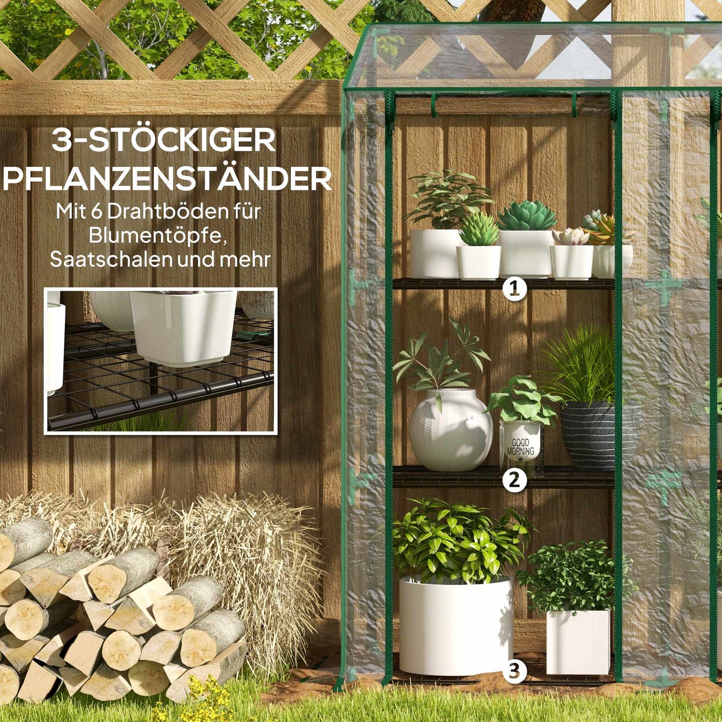 3-Tier Mini Greenhouse with 6 Wire Shelves, Transparent Cover
