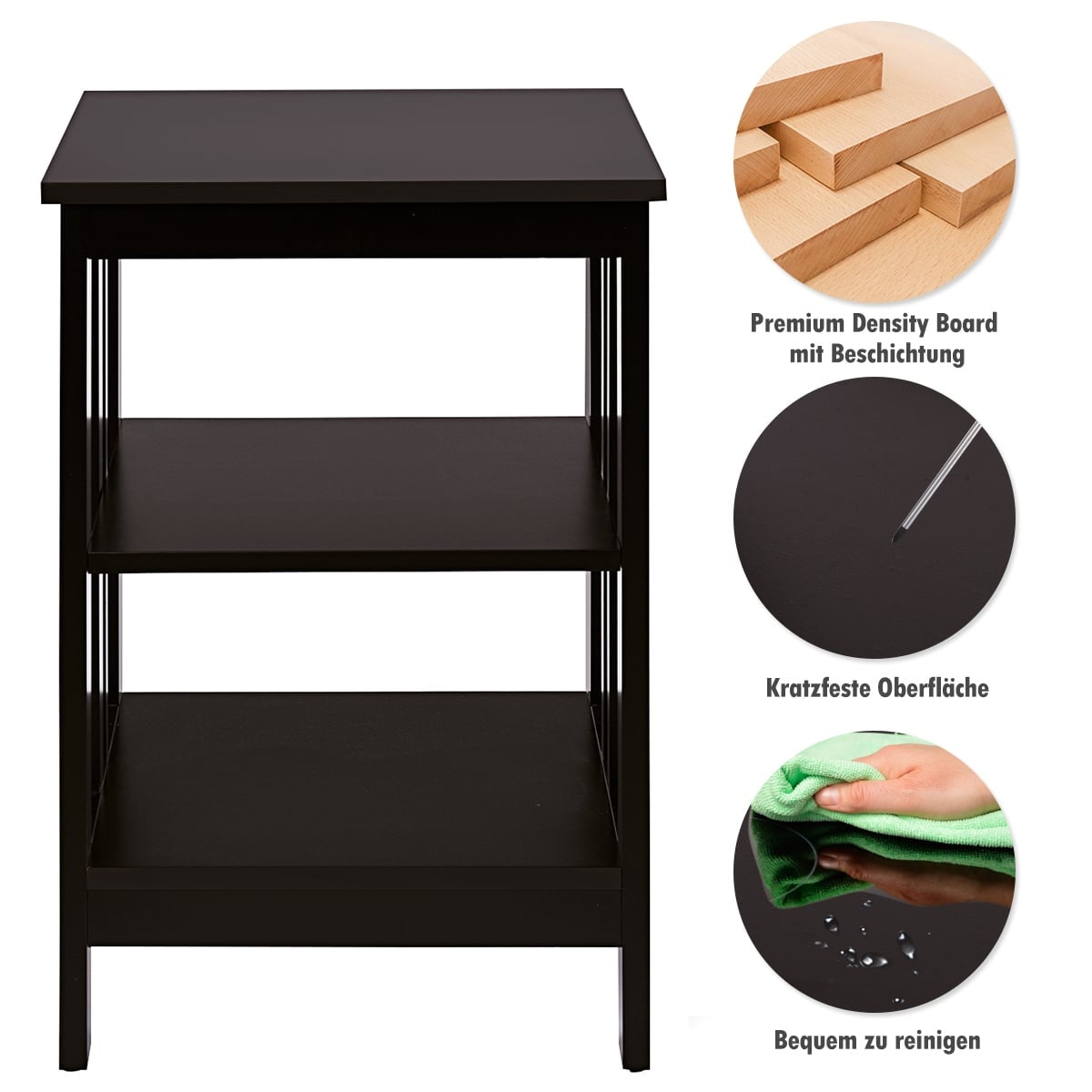 3-Tier Nightstand Set, MDF, 40x40x61 cm, Coffee