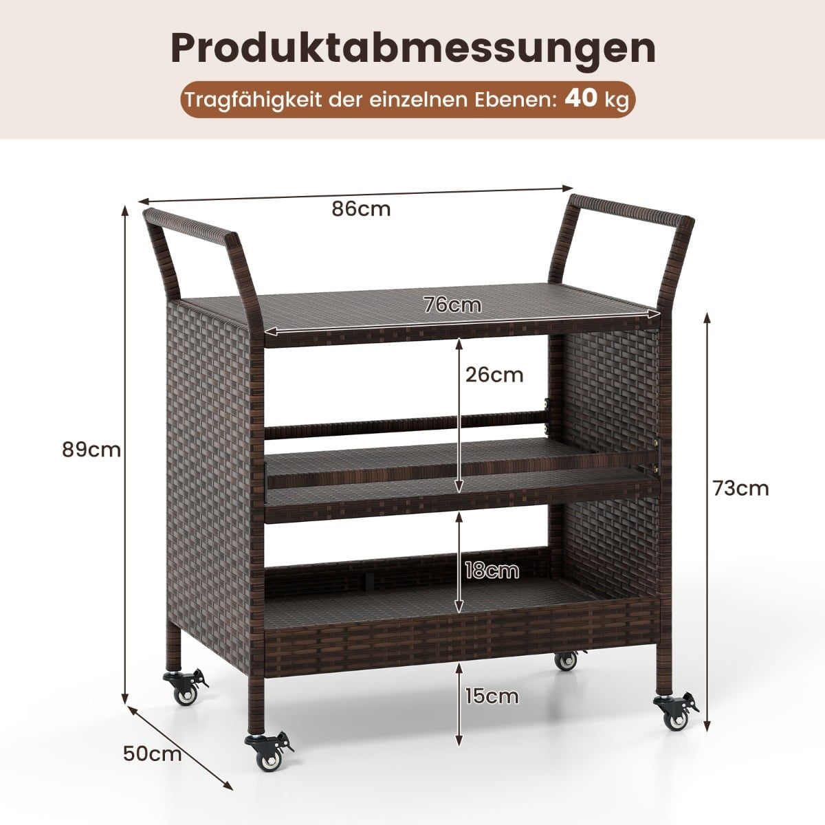 3-Tier Outdoor Bar Cart with Lockable Wheels & Handles