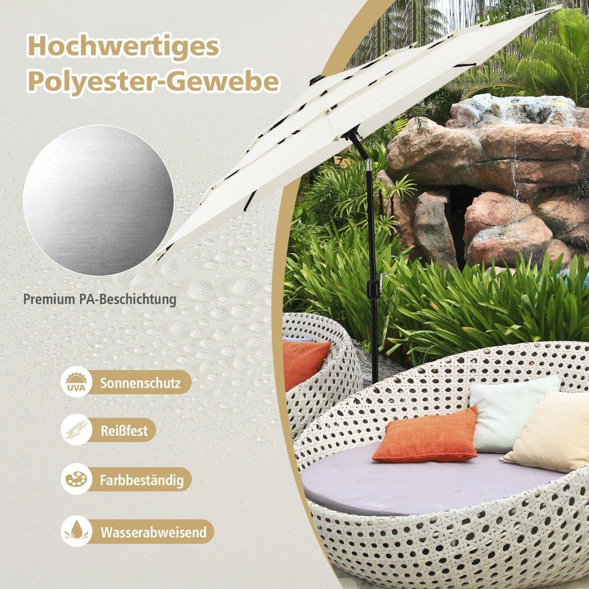 3-Tier Patio Umbrella, Double Vent, 306x306x252 cm, Beige