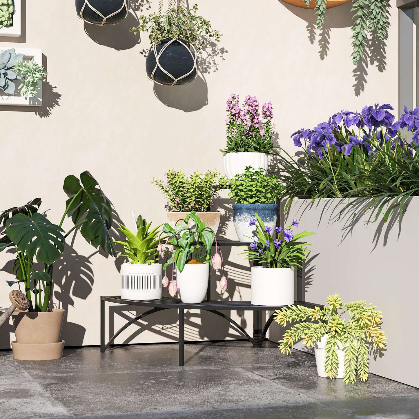 Plant stand in three levels in metal for indoor outdoor use, 60 cm high
