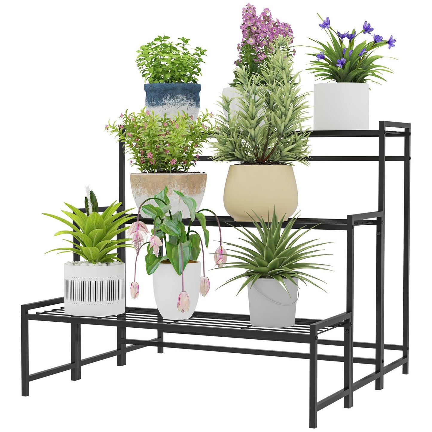 Metal plant stand - 3-tier indoor/outdoor flower shelf, 66 cm