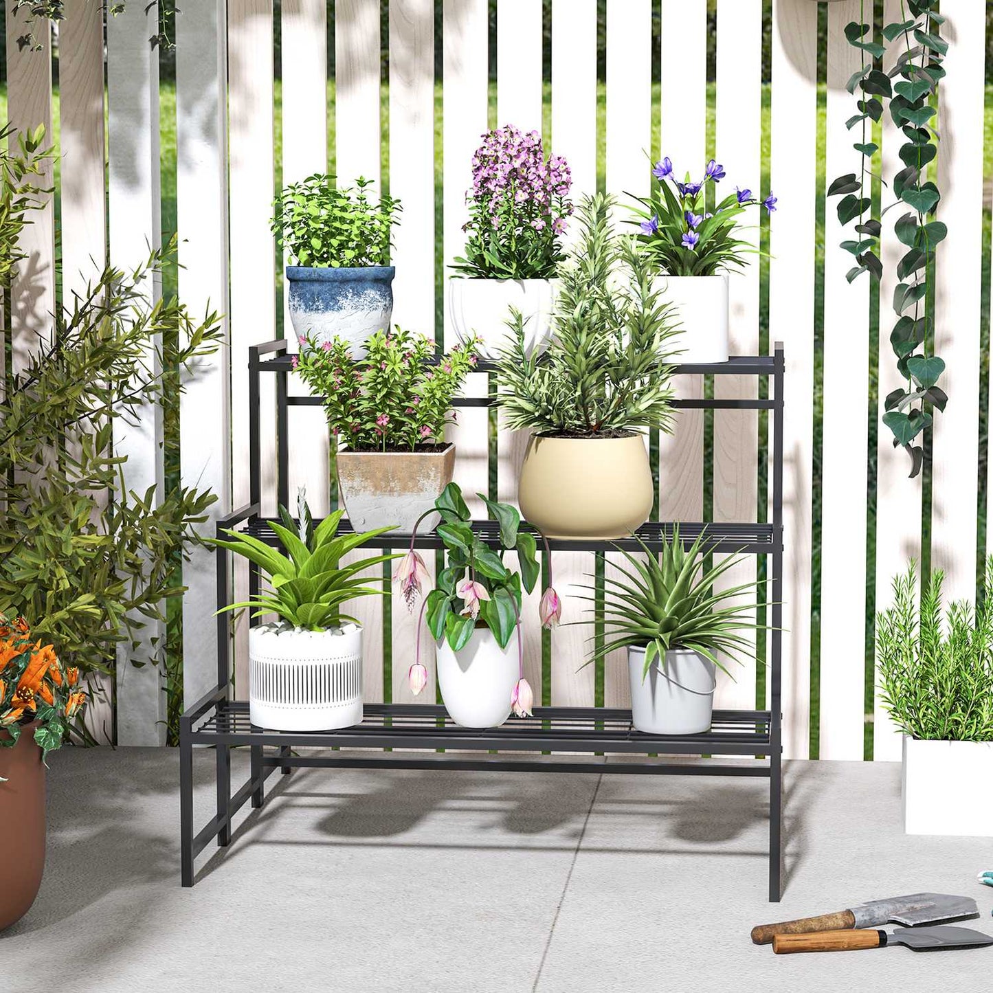 Metal plant stand - 3-tier indoor/outdoor flower shelf, 66 cm