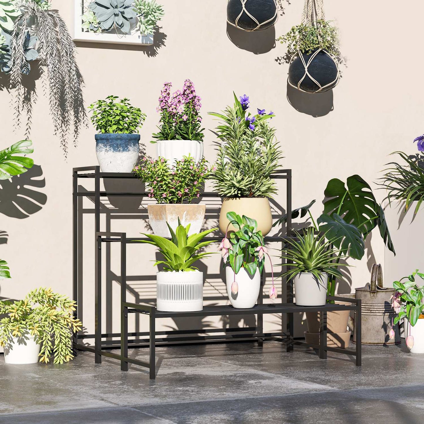 Metal plant stand - 3-tier indoor/outdoor flower shelf, 66 cm