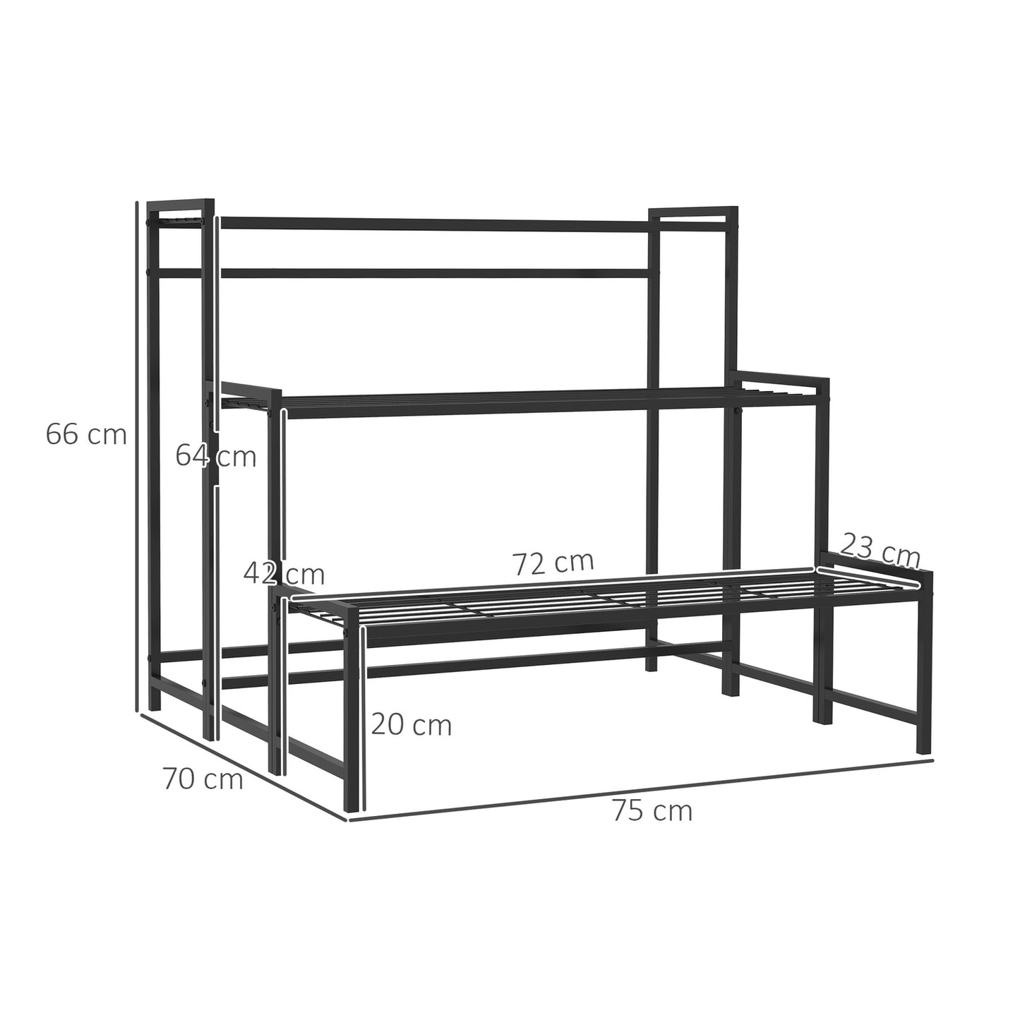 Metal plant stand - 3-tier indoor/outdoor flower shelf, 66 cm