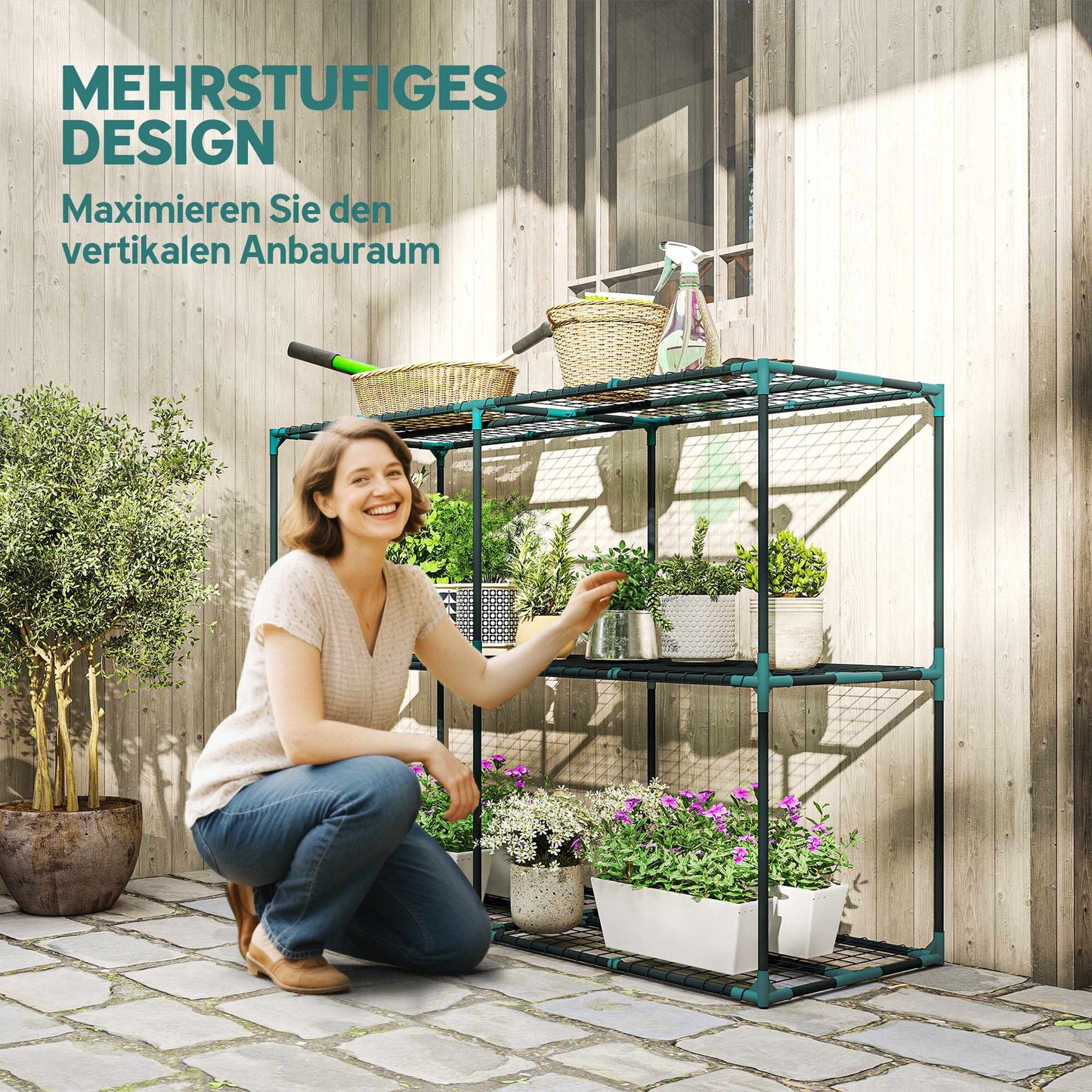 3-Tier Plant Stand, Steel, 20kg Capacity, Dark Green