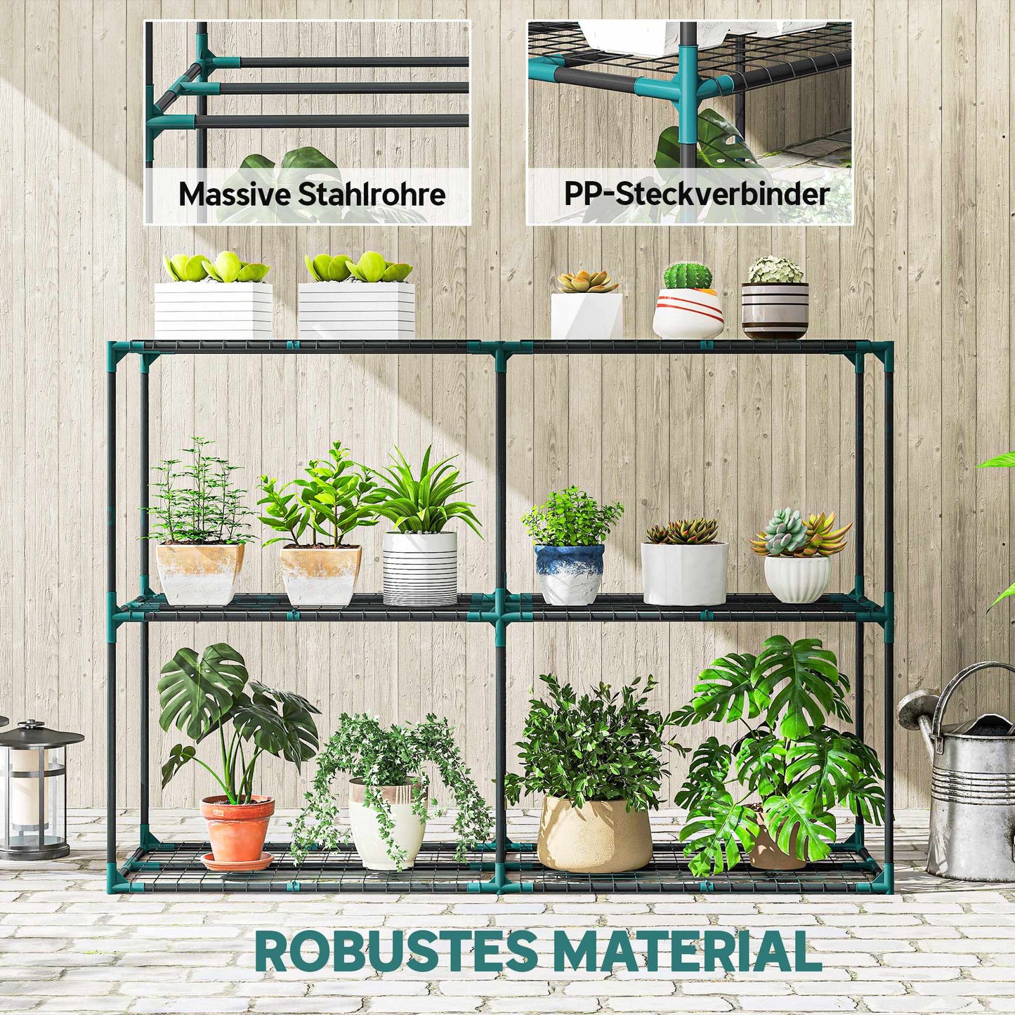 3-Tier Plant Stand, Steel, 20kg Capacity, Dark Green