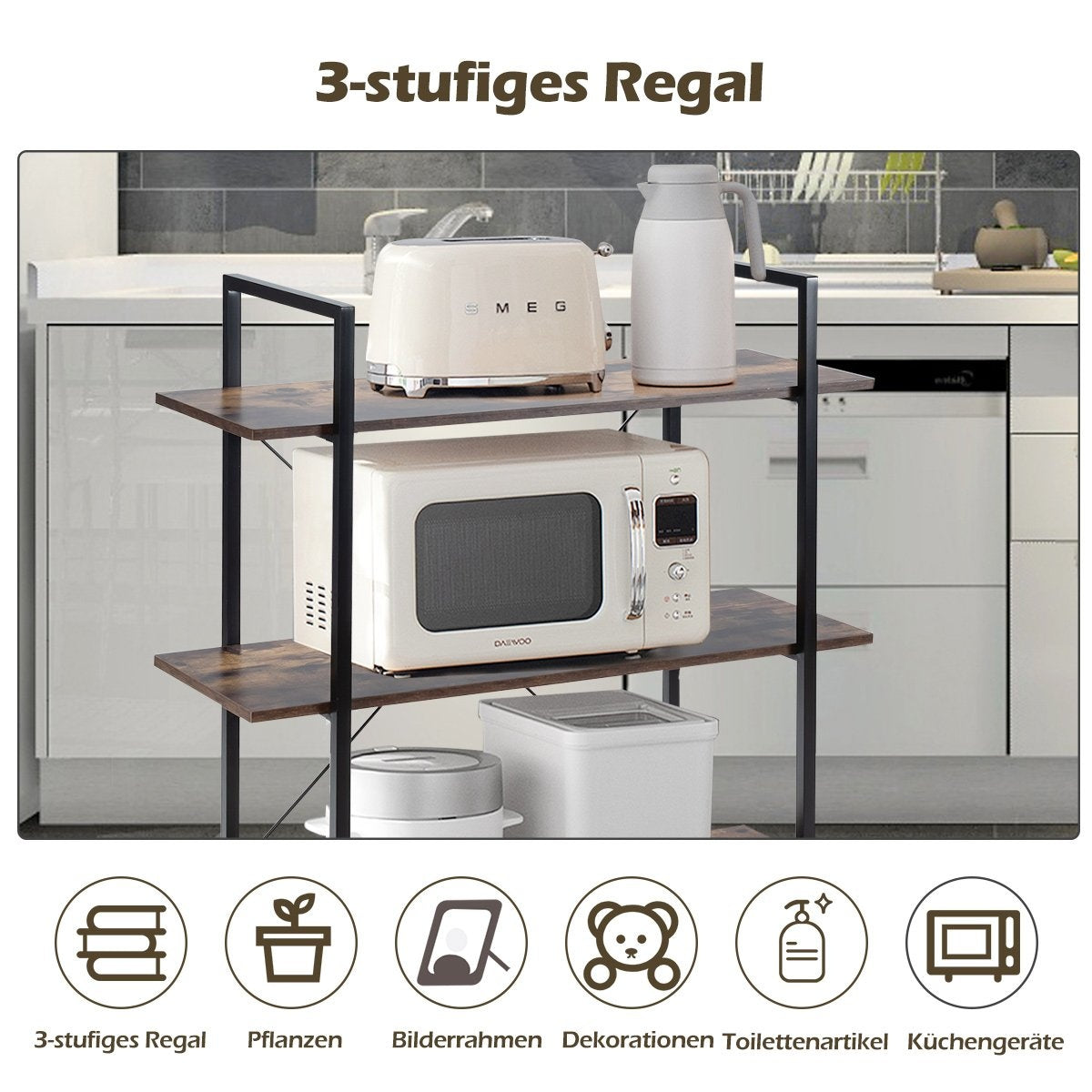 3 Tier Plant and Flower Stand Shelving Unit with Metal Frame Multipurpose Display Stand with Anti-tip